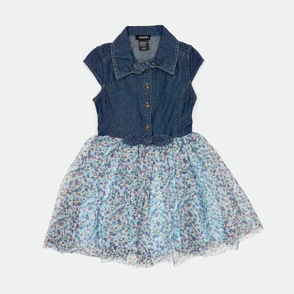 ZUNIE KIDS DENIM SHIRT DRESS FLORAL