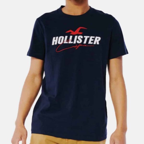 HOLLISTER MEN T-SHIRT BIG APPLIQUE LOGO