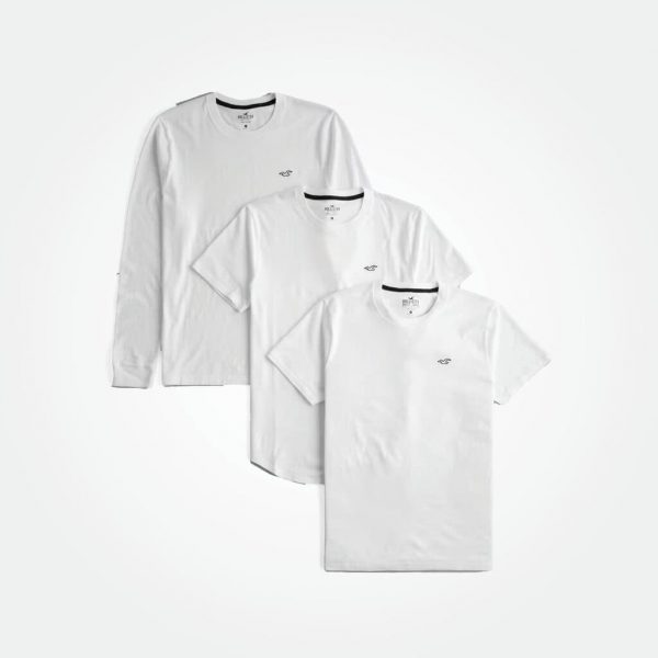 Hollister Men 3 Pack T-shirt Curve Hem Long Sleeves, Crewneck