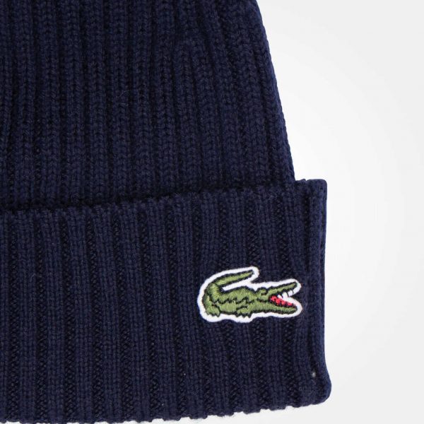 Lacoste Men’s Green Crocodile Ribbed Wool Beanie - Image 2