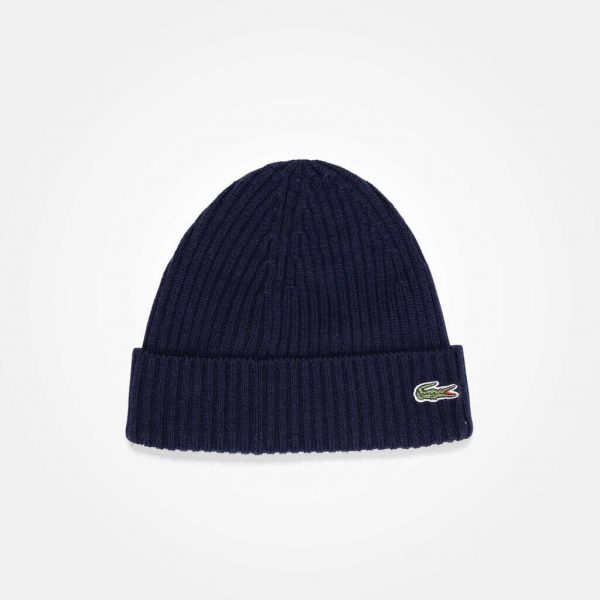 Lacoste Men’s Green Crocodile Ribbed Wool Beanie