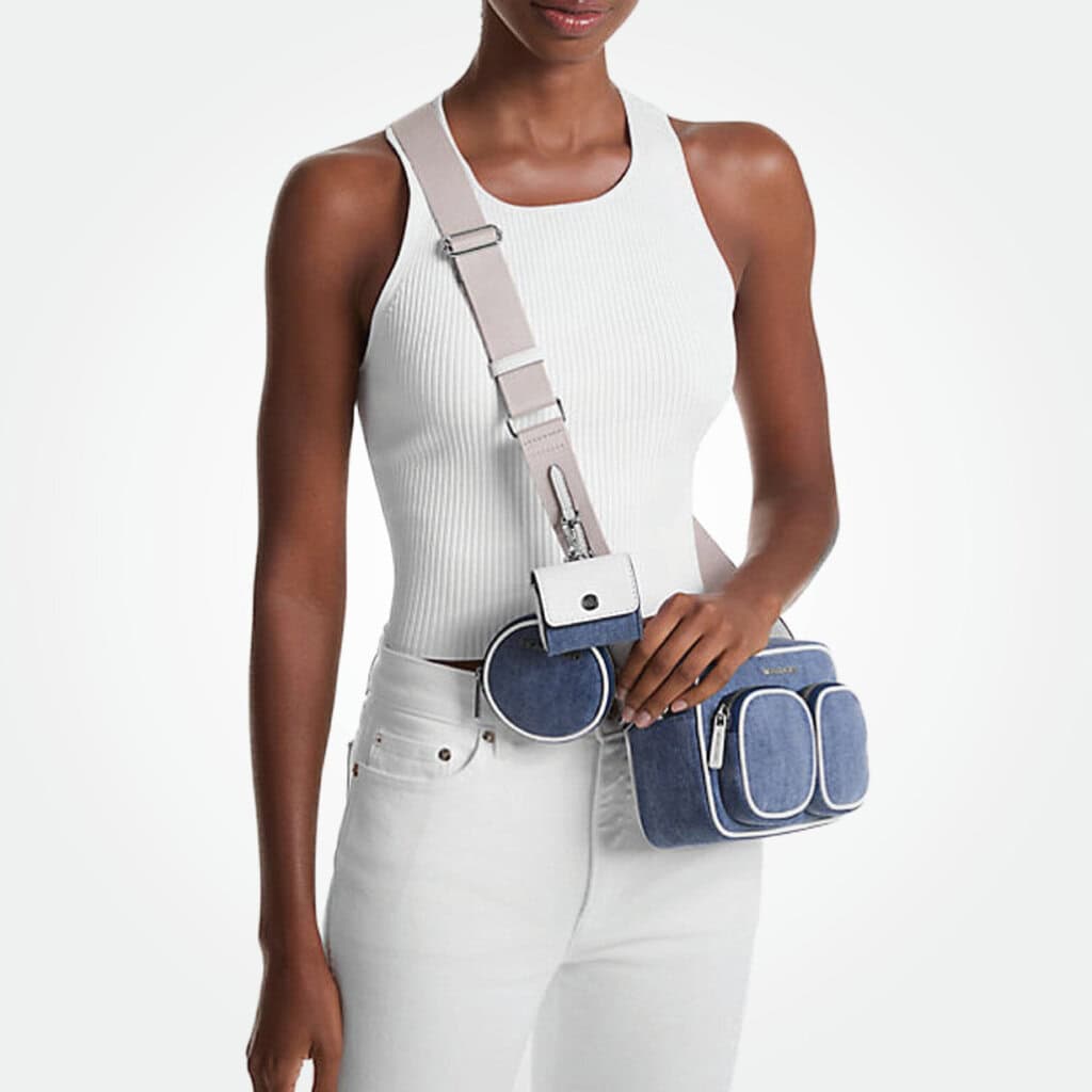 Michael Kors Jet Set Medium Denim Crossbody Bag with Case for Apple Airpods Pro 5 Michael Kors Jet Set Medium Denim Crossbody Bag with Case for Apple Airpods Pro - Image 5