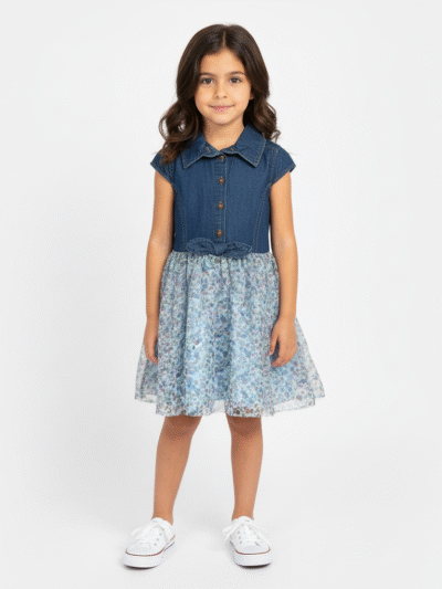 ZUNIE KIDS DENIM SHIRT DRESS FLORAL