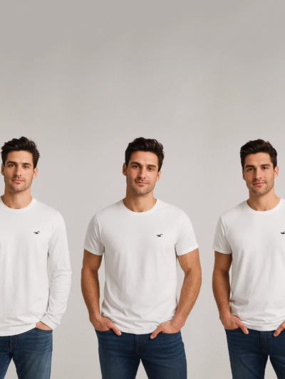 Hollister Men 3 Pack T-shirt Curve Hem Long Sleeves, Crewneck