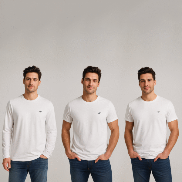 Hollister Men 3 Pack T-shirt Curve Hem Long Sleeves, Crewneck