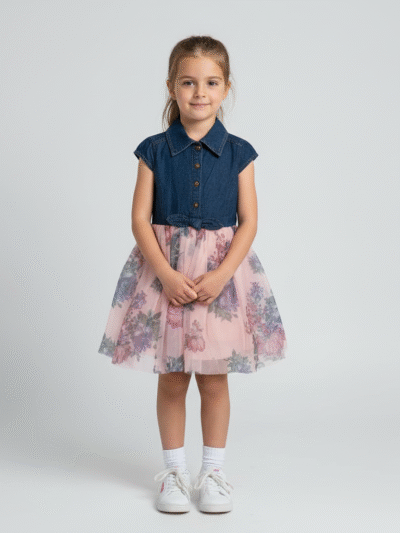 ZUNIE KIDS DENIM SHIRT DRESS FLORAL