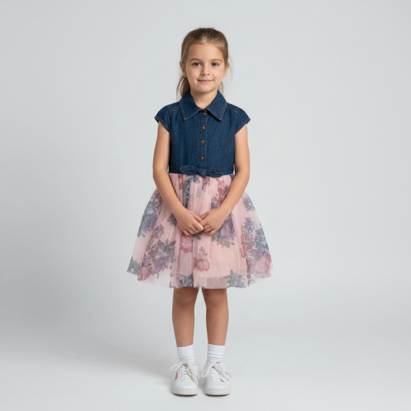 ZUNIE KIDS DENIM SHIRT DRESS FLORAL