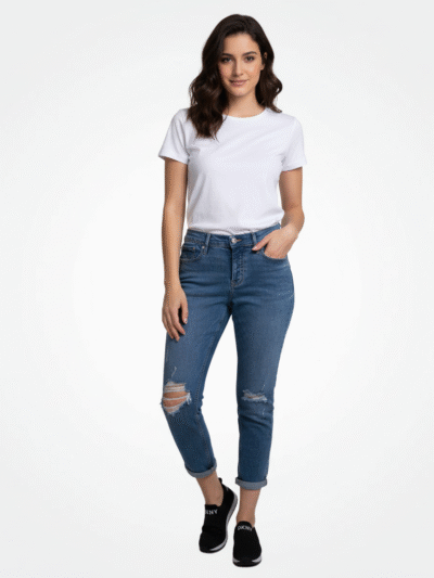 Calvin Klein Women's Tattered Mid Rise Slim Boyfriend Jeans