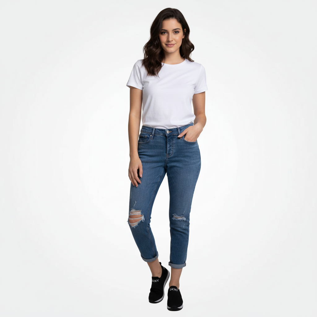 Calvin Klein Women's Tattered Mid Rise Slim Boyfriend Jeans 1 Calvin Klein Women's Tattered Mid Rise Slim Boyfriend Jeans