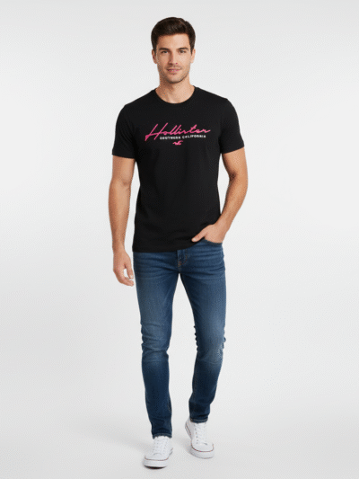 HOLLISTER MEN T-SHIRT BIG APPLIQUE LOGO