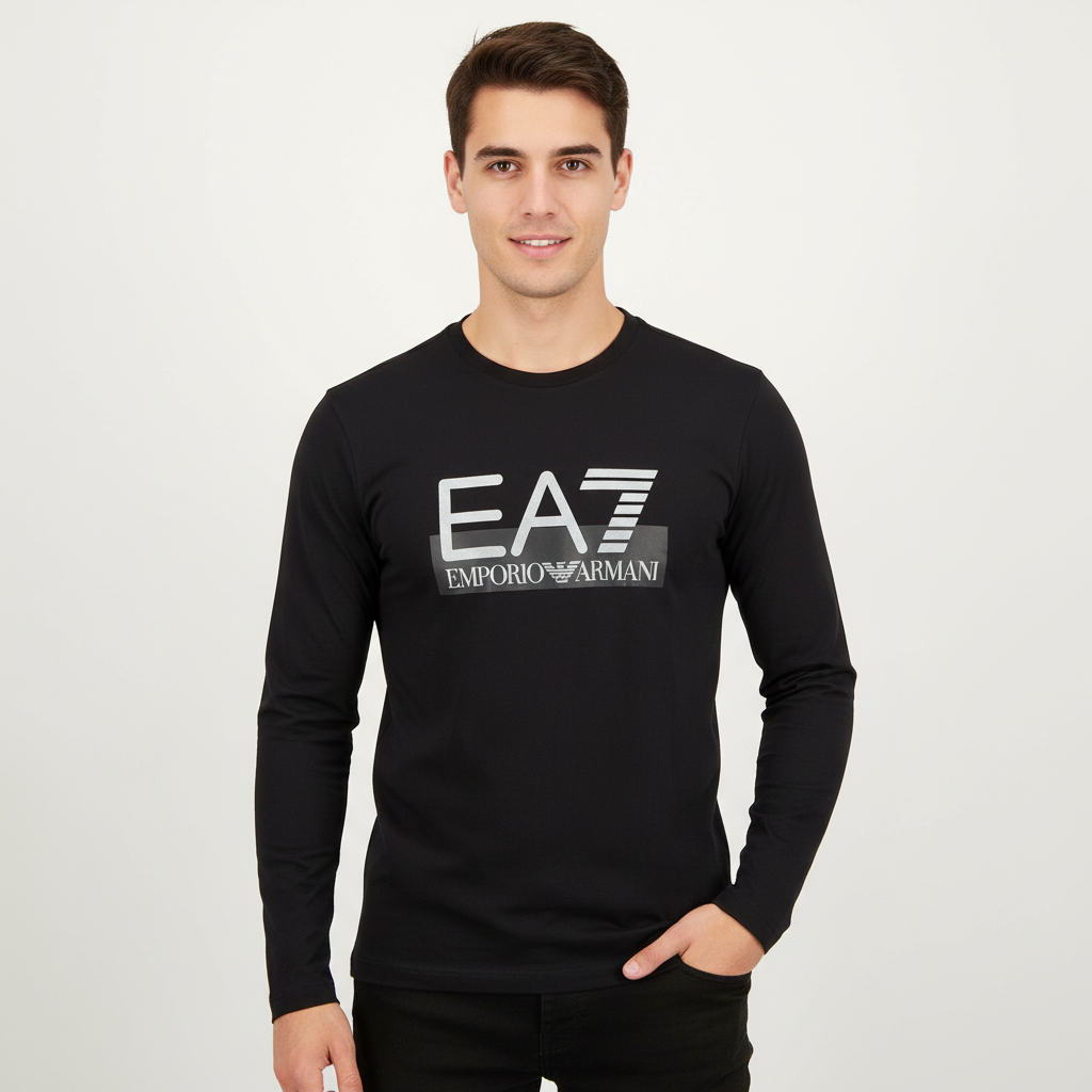 EMPORIO ARMANI MEN LONG SLEEVE T-SHIRT MONOGRAM LOGO 1 EMPORIO ARMANI MEN LONG SLEEVE T-SHIRT MONOGRAM LOGO