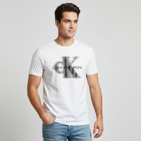 CALVIN KLEIN MEN T-SHIRT MONOGRAM STRIPES LOGO