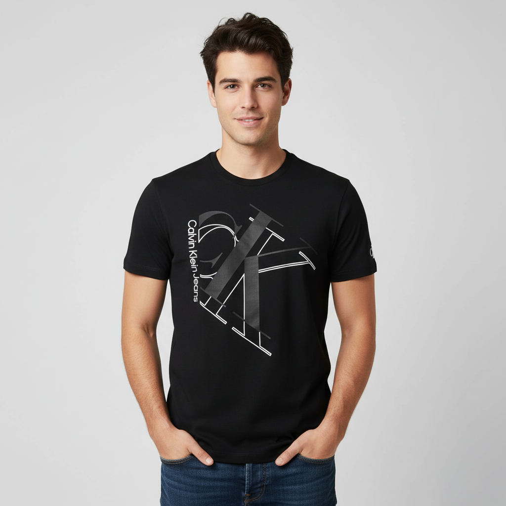 CALVIN KLEIN TWO TONED MONOGRAM LOGO T-SHIRT 1 CALVIN KLEIN TWO TONED MONOGRAM LOGO T-SHIRT