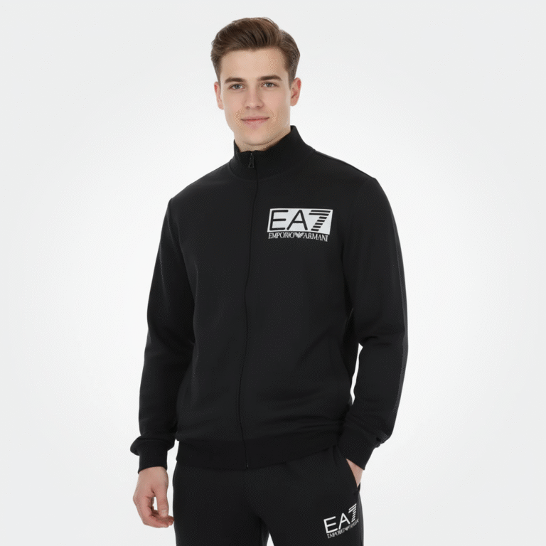 EA7 EMPORIO ARMANI FULL-ZIP SWEATSHIRT MONOGRAM LOGO