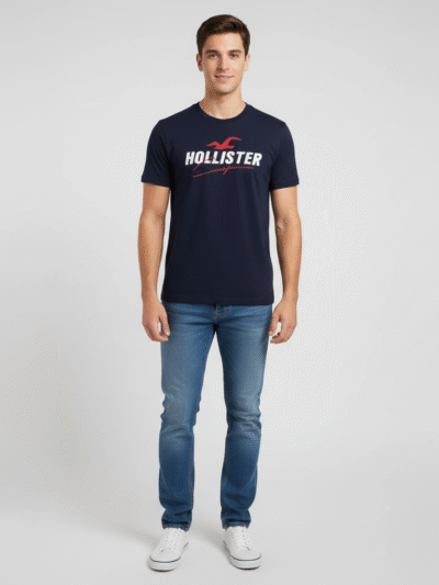 HOLLISTER MEN T-SHIRT BIG APPLIQUE LOGO