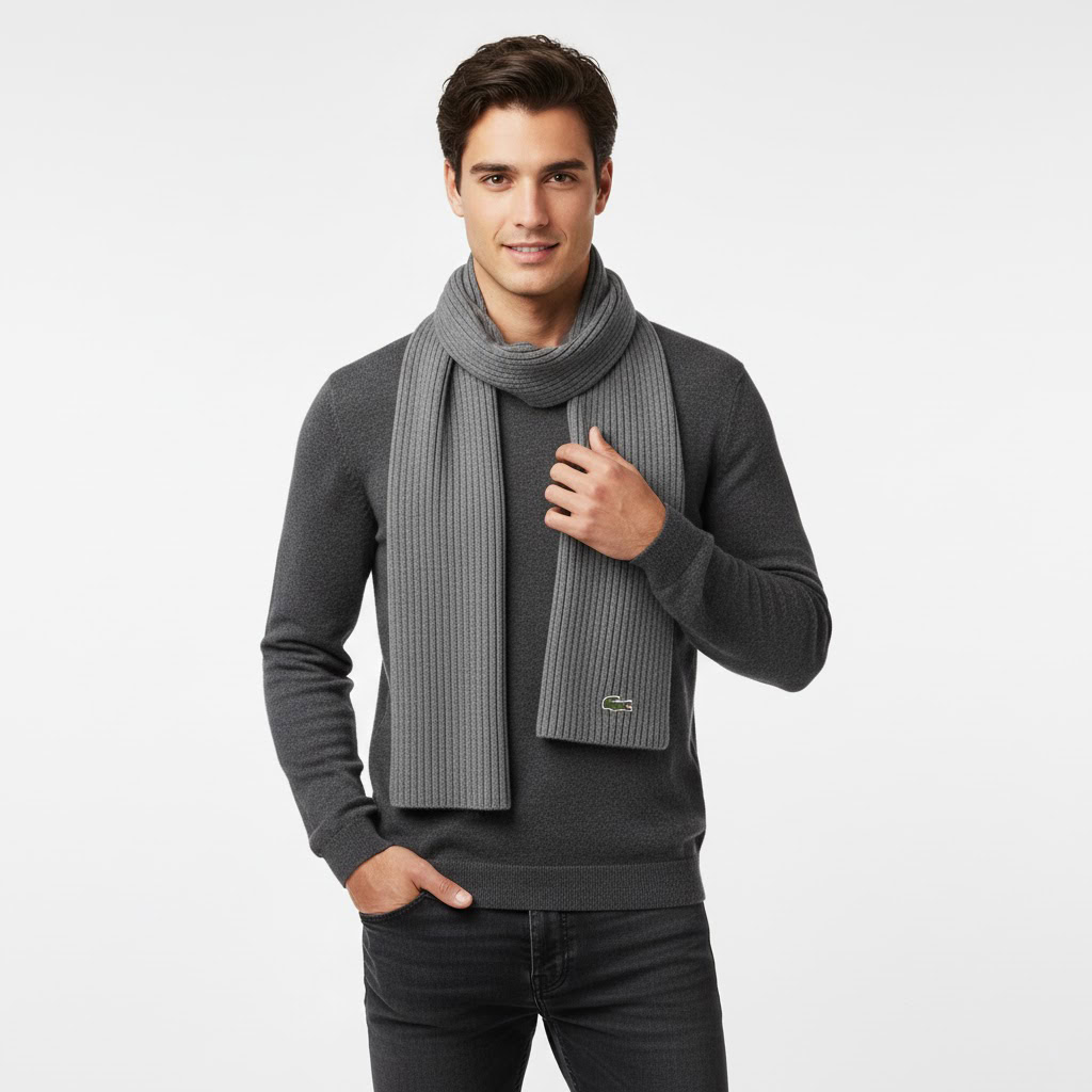 LACOSTE MEN SCARF LIGHT GRAY 1 LACOSTE MEN SCARF LIGHT GRAY