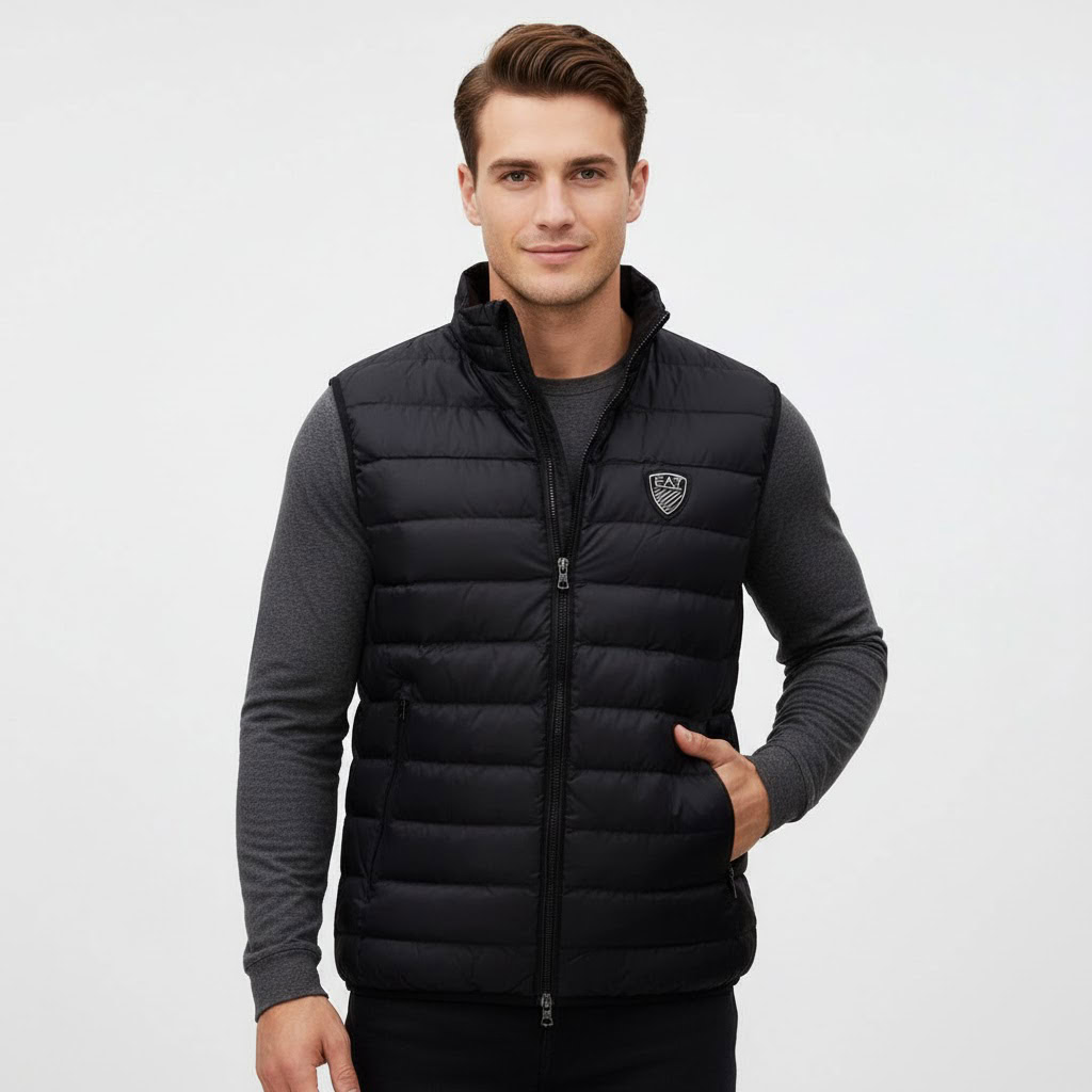 EA7 Emporio Armani Padded Logo Plaque Gilet Jacket 1 EA7 Emporio Armani Padded Logo Plaque Gilet Jacket