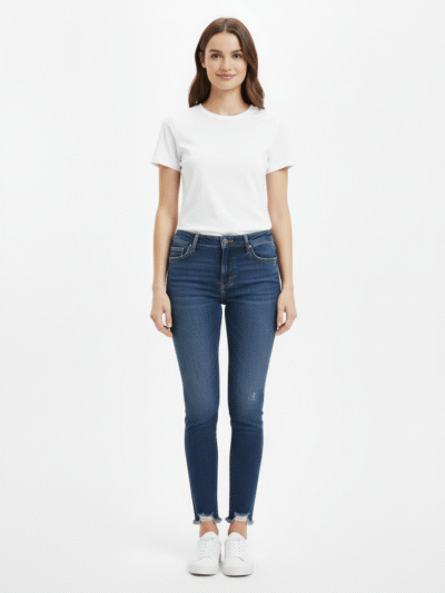 CALVIN KLEIN WOMEN'S HIGH RISE SKINNY SNKLE TATTERED JEANS