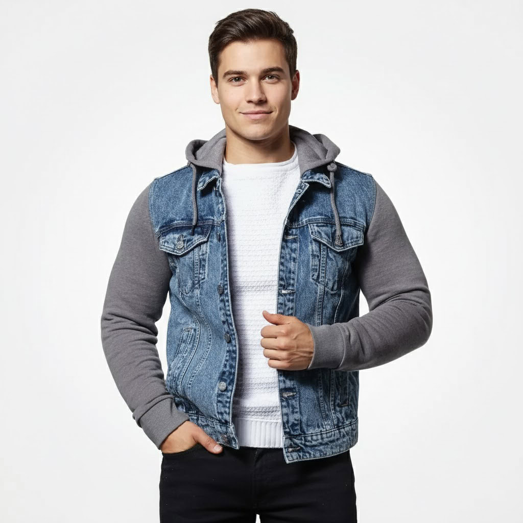 ONLY & SONS DENIM ONSCOIN HOOD TRUCKER JACKET 1 ONLY & SONS DENIM ONSCOIN HOOD TRUCKER JACKET