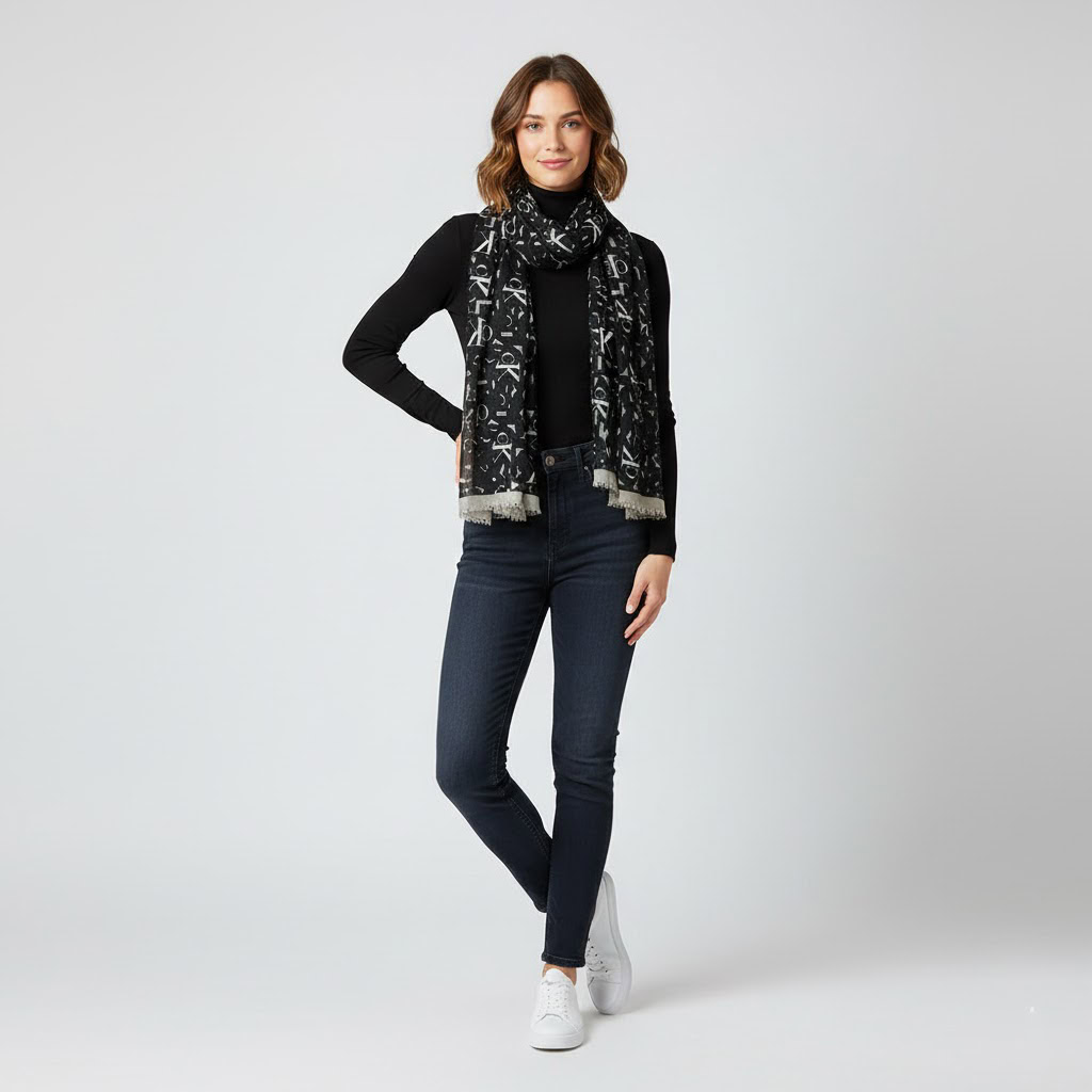 CALVIN KLEIN MONOGRAM LOGO SCARF 1 CALVIN KLEIN MONOGRAM LOGO SCARF