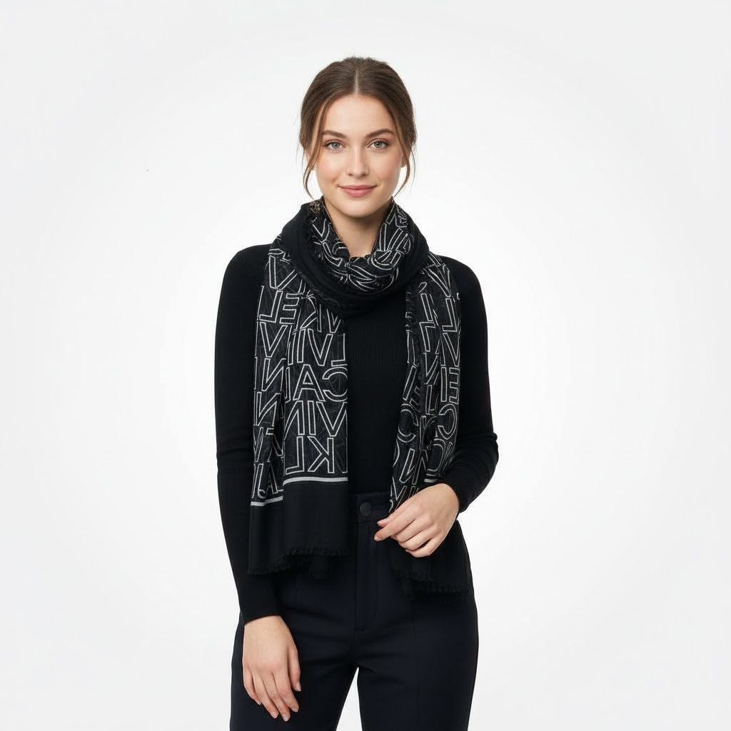 CALVIN KLEIN MONOGRAM LOGO SCARF 1 CALVIN KLEIN MONOGRAM LOGO SCARF