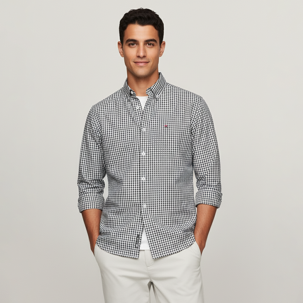 Tommy Hilfiger Mens Buttoned Long Sleeve-Checkered 1 Tommy Hilfiger Mens Buttoned Long Sleeve-Checkered