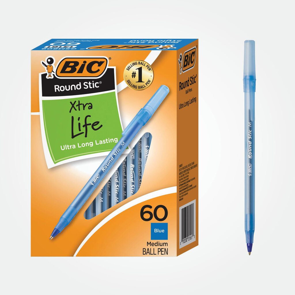BIC Round Stic Xtra Life Blue Ballpoint Pens 1 BIC Round Stic Xtra Life Blue Ballpoint Pens