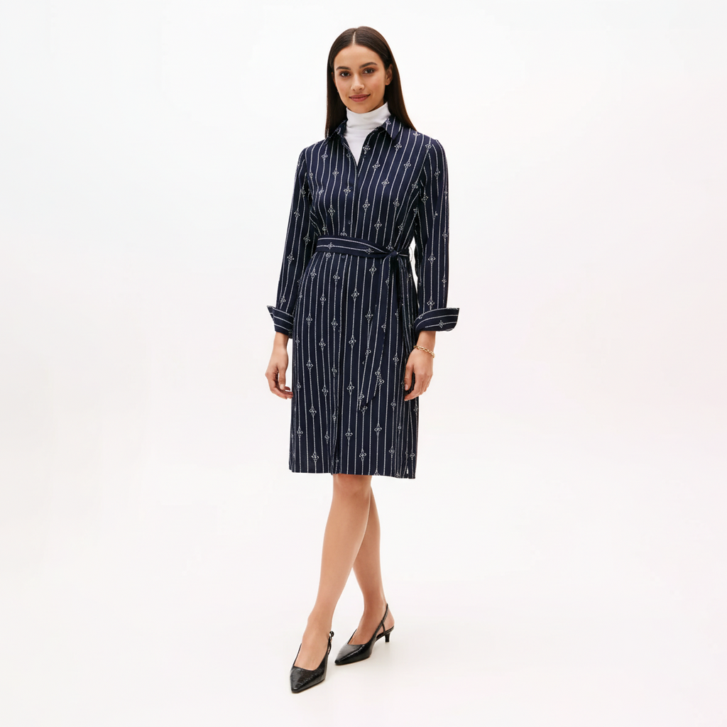 Tommy Hilfiger Women's Rope Print Belted MIDI Shirtdress 1 Tommy Hilfiger Women's Rope Print Belted MIDI Shirtdress